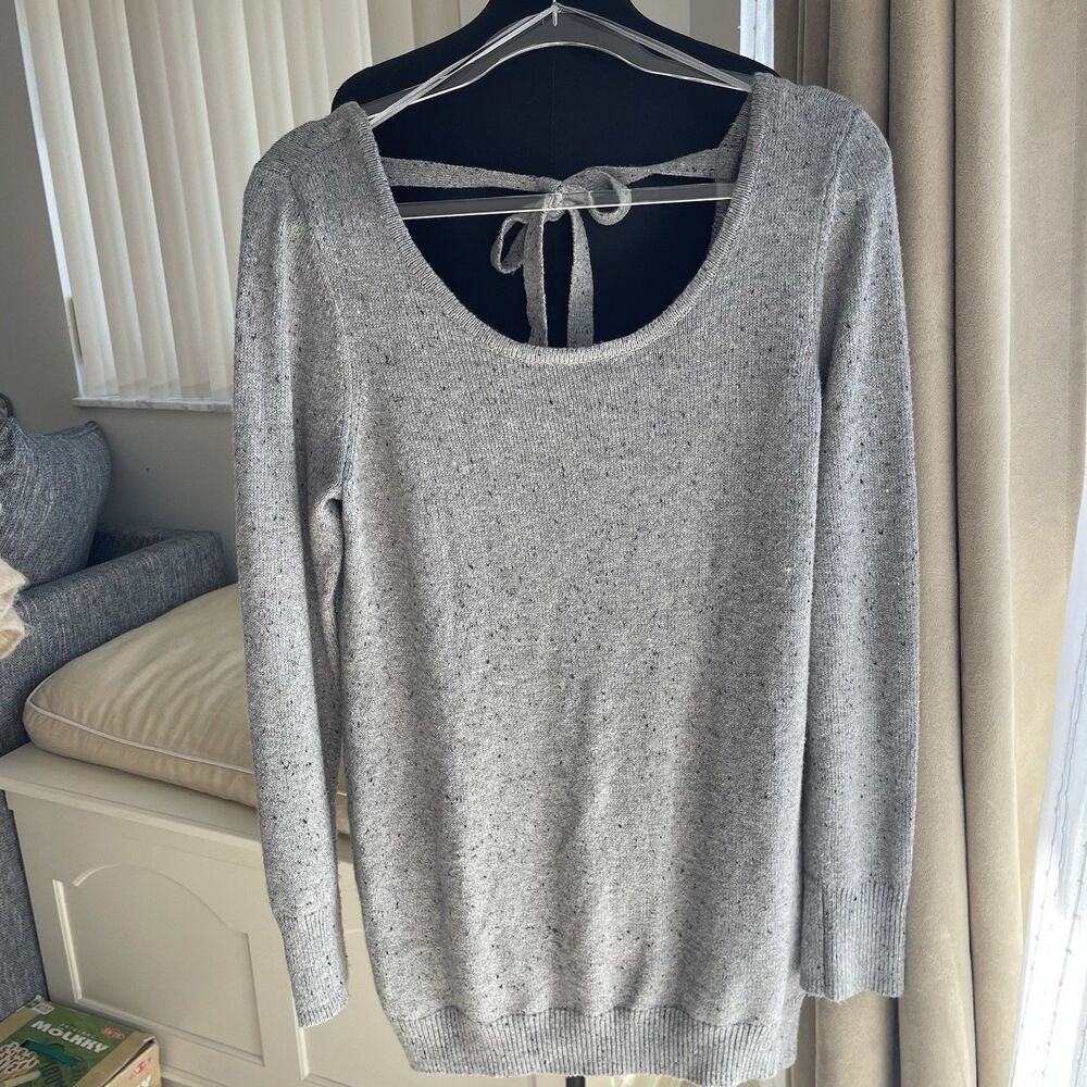 Maternity Sweater Mottled Grey Knit Tie Back Long Sleeve Pullover Motherhood L